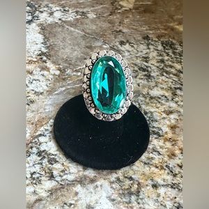 Silver Oval Aqua Green Topaz Ring